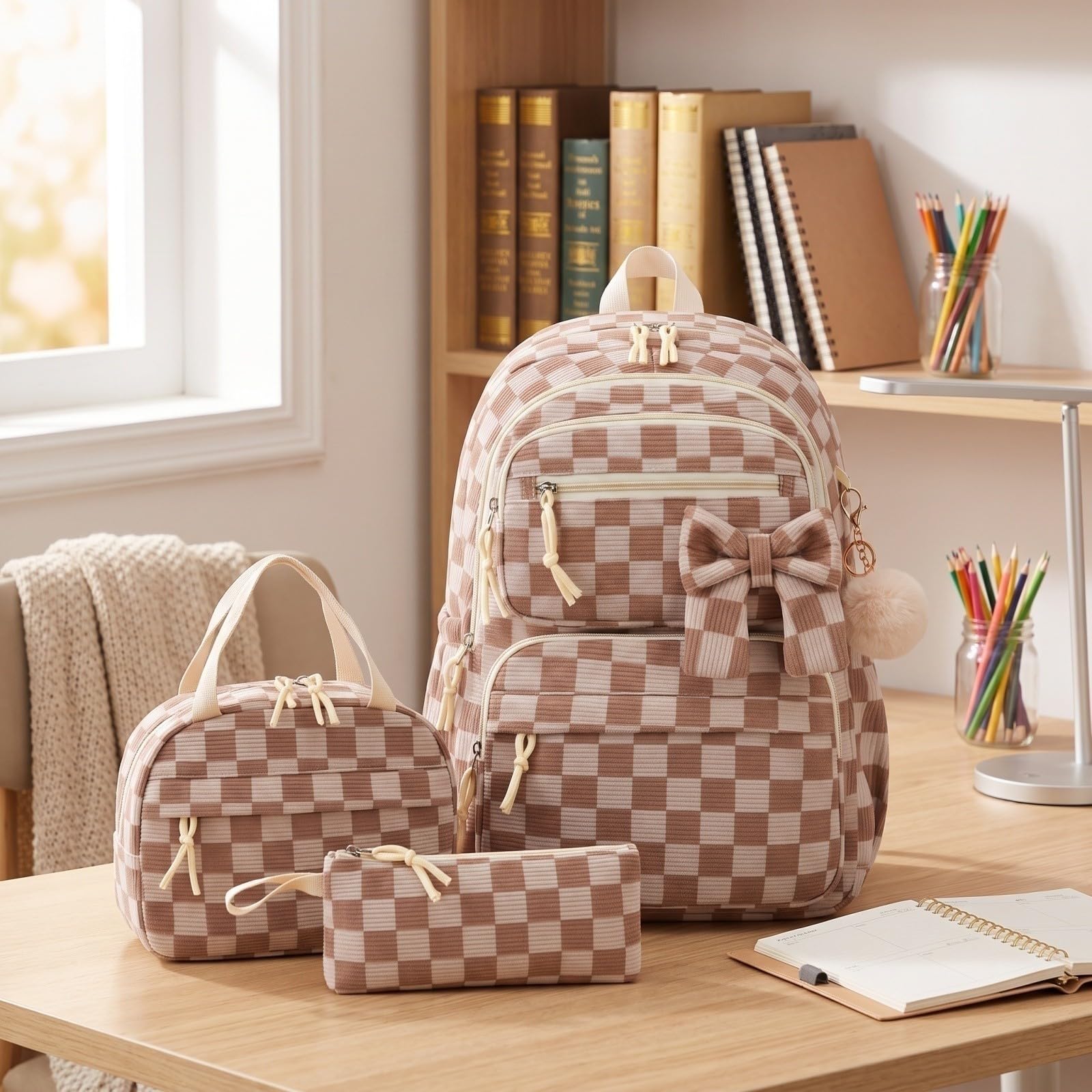 Personalisierter Pastell-Rucksack mit Brotdose & Federmäppchen | 45 × 32 × 16cm – 3-in-1 Set: Rucksack, Brotdose & Federmäppchen für Schule, Reise & Alltag.