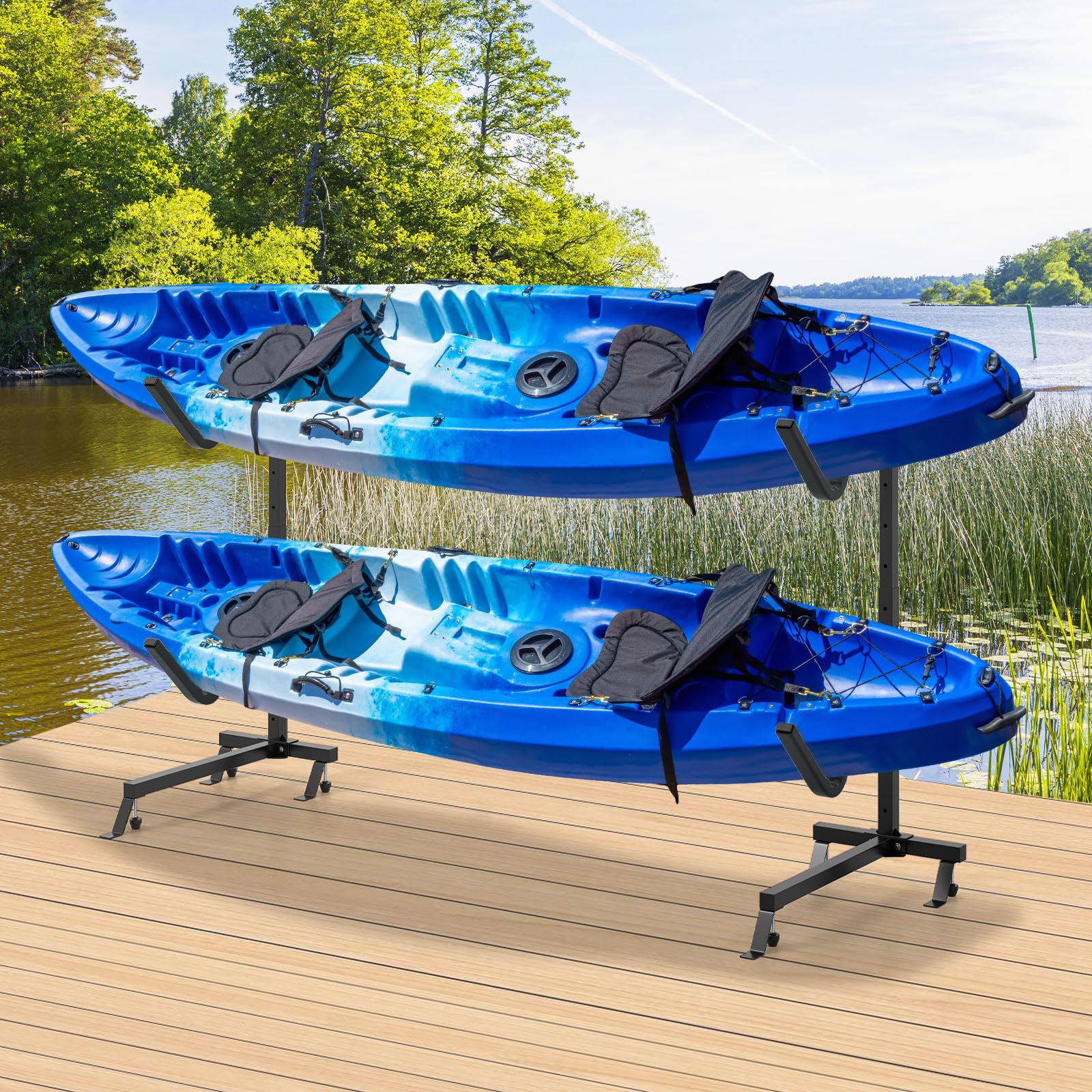 COSTWAY Porta-Kayak Autoportante, Rastrelliera per Kayak con Base Larga, Piedi Regolabili e Coperture Imbottite, Scaffale autoportante per Canoa per SUP e Canoe, Portata 80 kg
