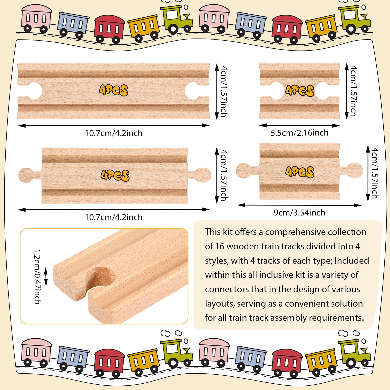 Liliful Pack of 16 Wooden Train Track Expansion Male-Male Female-Female Train Track Connectors