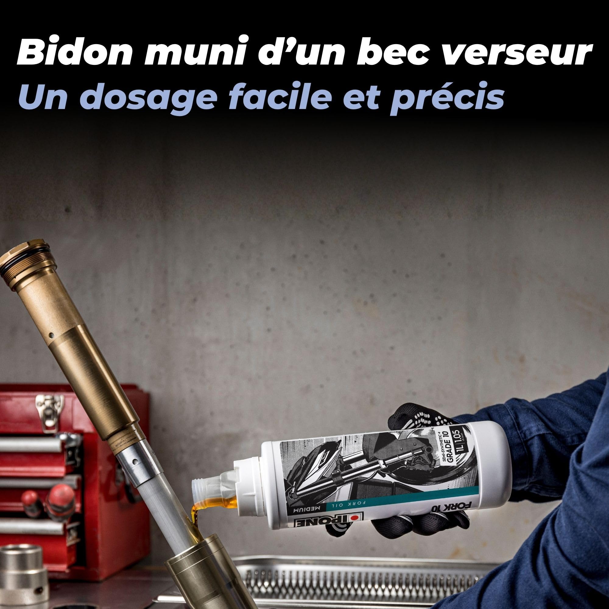 IPONE – Huile de Fourche Moto - Fork 10 – Semi-synthétique - Anti-friction et Anti-Emulsion - Bidon 1L