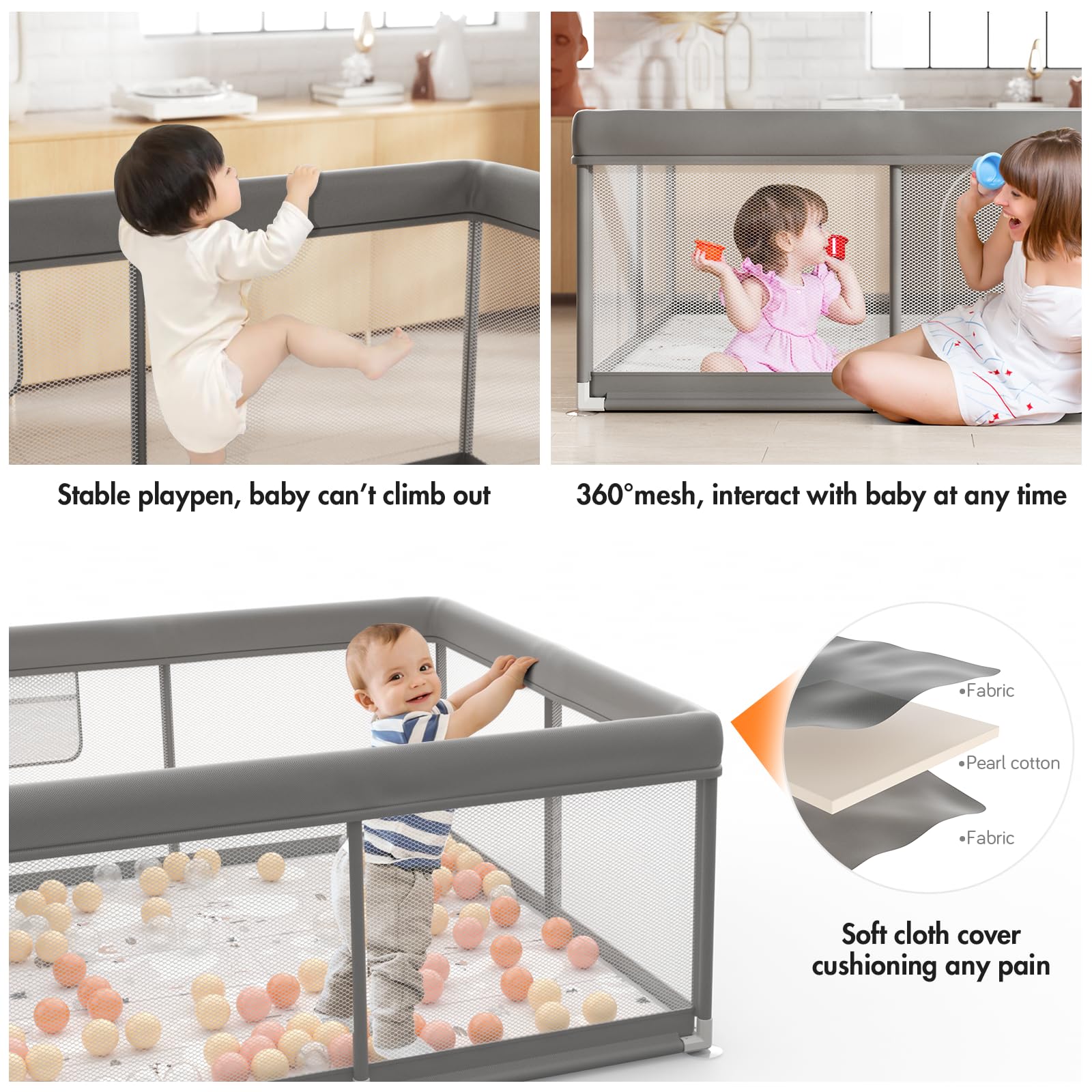 Recinto per Bambini, 120x120cm Box, Grigio Scuro…