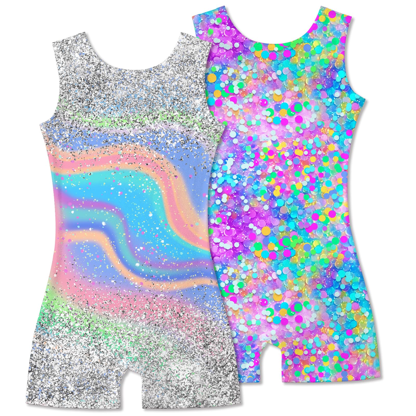 2 packs gymnastics leotards for girls mermaid leopard dance leotard kids biketard with shorts