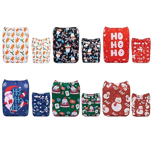 Miniatura 31 de ALVABABY Pañal de tela para bebé, paquete de 6 con 12 insertos, fundas de pañal de tela de tamaño único, ajustables, lavables, reutilizables, para