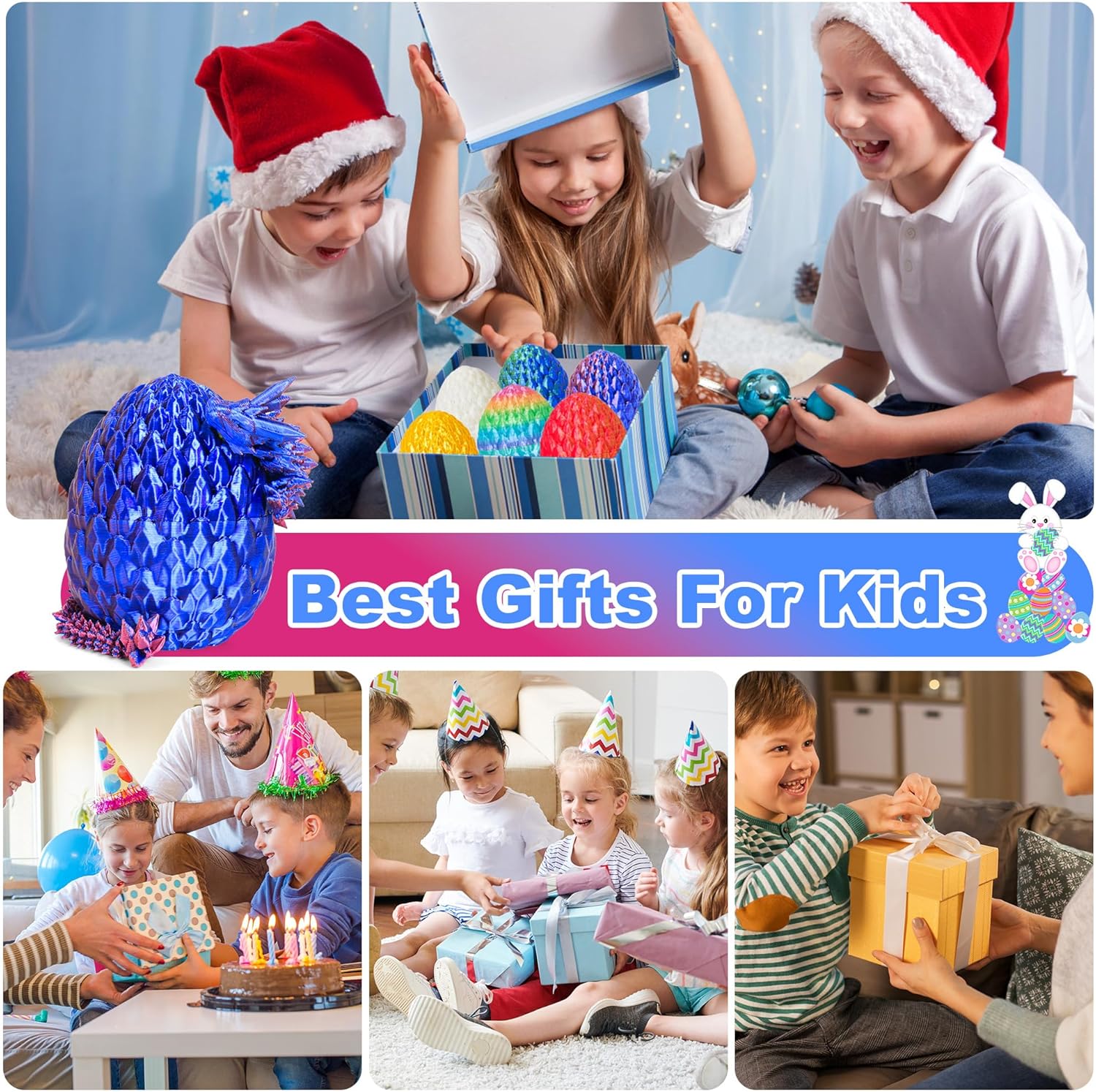 3D Printed Dragon Egg Toy (6 Pack) - Surprise Mystery Inside, Articulated Crystal Dragon, Fidget Sensory Toy for Kids Birthday Surprise & Desk Decor - Image 4