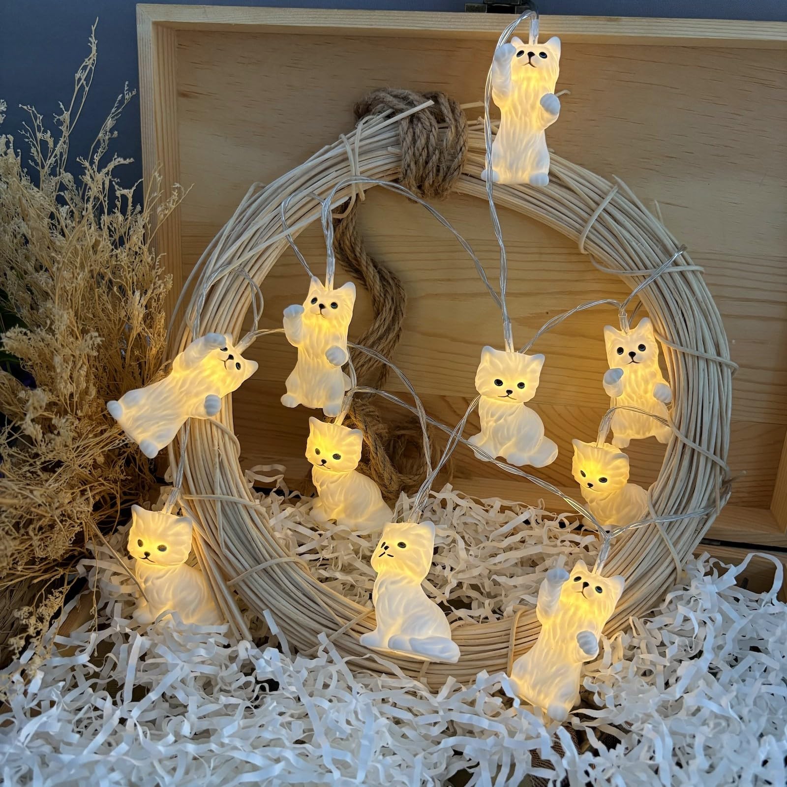 Riaxuebiy 3M Cat Fairy Lights 20LED String Lights Battery Powered White Cat Xmas Fairy Lights Starry Wall Light Wedding Party Home Christmas Decoration (British Shorthair Cat)