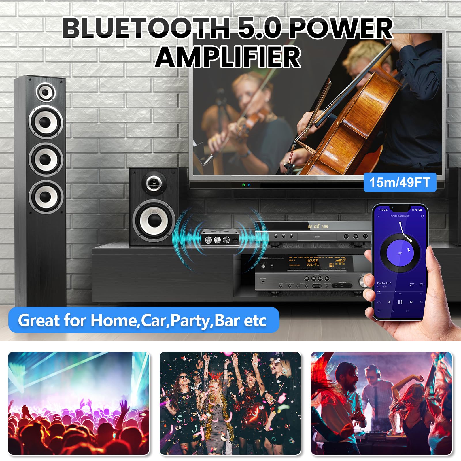 HiFi Verst?rker mit Bluetooth 5.0, ZK-1602T Power Amp f¨¹r Heimlautsprecher 2.0 Kanal 160W+160W Stereo Mini Audioverst?rker Modul TDA7498E Chip mit TB, USB, AUX, DC 15-36V
