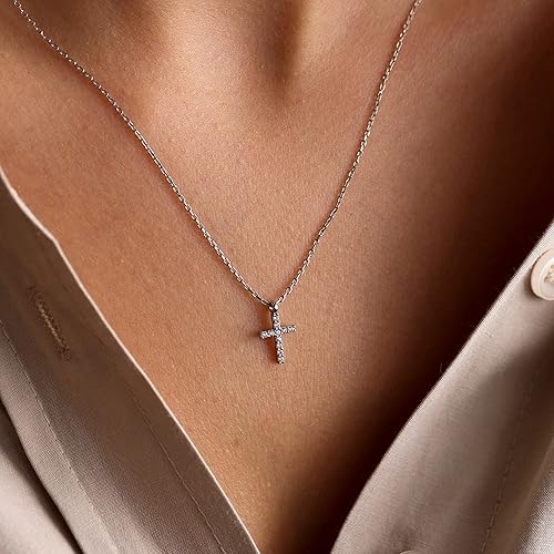 Miniatura 2 de Pencros Collar de cruz simple de oro de 18 quilates con colgante de fe de crucifijo chapado en oro de 18 quilates, collar pequeño para mujer