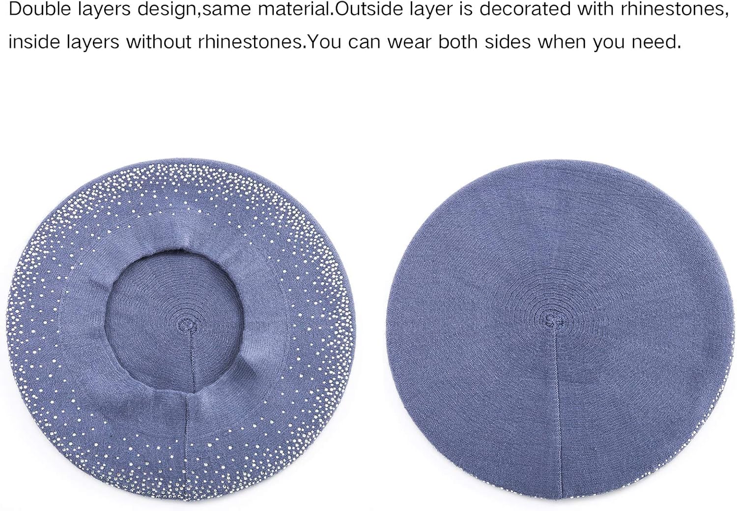 Winter Warm Rhinestone Beret Hats for Women 2 Layers Wool French Knit Cap Lady - Image 2