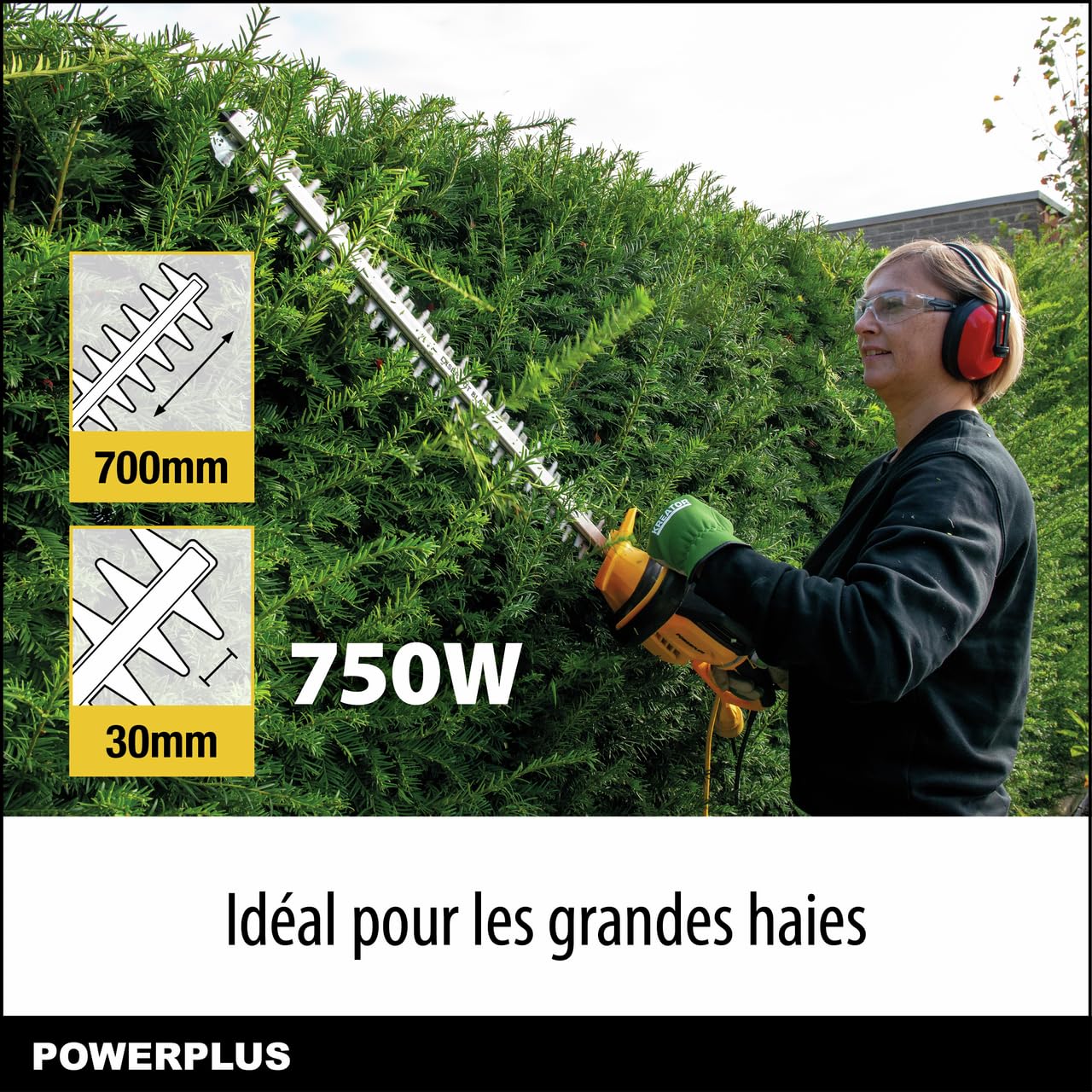 Powerplus POWXG20091 - Cortasetos (750 W, 700 mm, Velocidad de Corte, 1500 min-1)