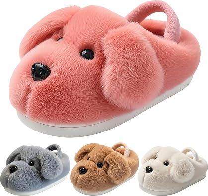 Toddler Slippers for Boys and Girls, Cute 3D Cartoon Animal Soft Faux Fur Lined Warm House Shoes, Kids Winter Indoor Slippers