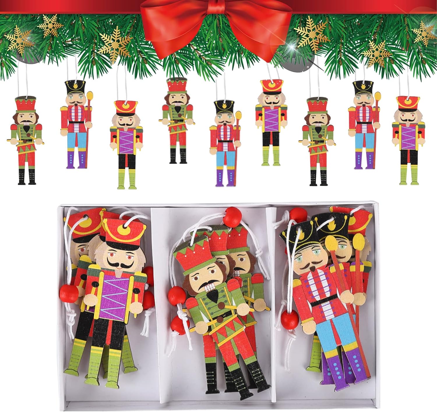Christmas Nutcracker Decorations,9Pcs Wooden Nutcracker Tree