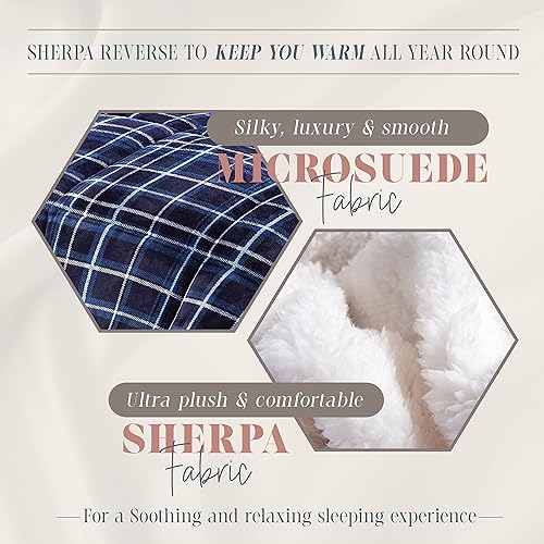 Miniatura 5 de Elegant Comfort Lilith - Edredón sherpa suave y afelpado, colección Lilith a cuadros, juego de cama de 3 piezas, microfibra reversible de plumón