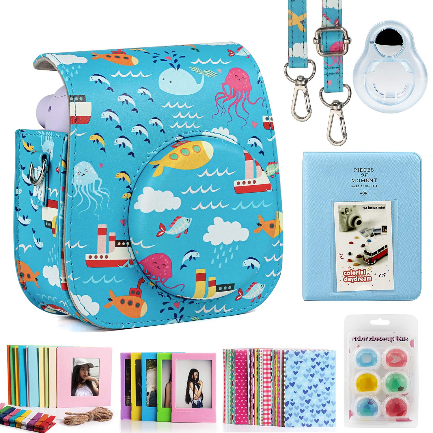 CAIUL Compatible Mini 11 Camera Case Bundle with Album, Filters Other Accessories for Fujifilm Instax Mini 11 9 8 8+ (Blue Ocean, 7 Items)-image-37