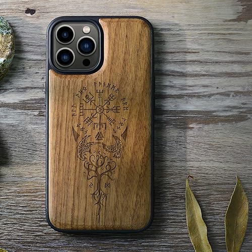 Miniatura 6 de Carveit Funda magnética de madera para iPhone 13 Pro Max madera real dura y TPU suave Funda protectora híbrida a prueba de golpes, funda de madera