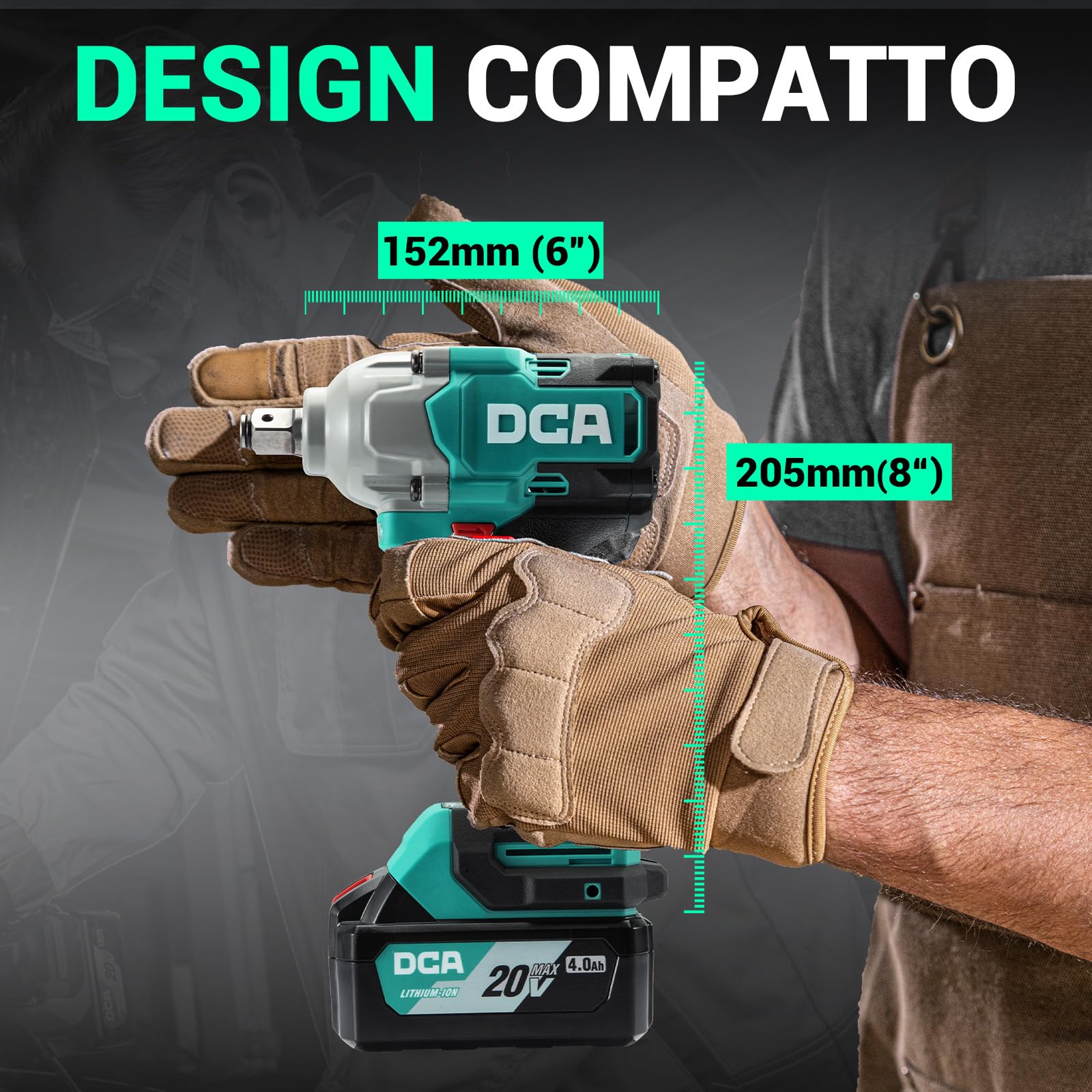 DCA Avvitatore a Impulsi Brushless da 20V, 682Nm di Coppia Massima, Attacco ad Anello da 13mm, Batteria al Litio da 4000mAh*2, 4 Modalità, Luce LED, Design Compatto, Funzione Smart Loosen, ADPB520