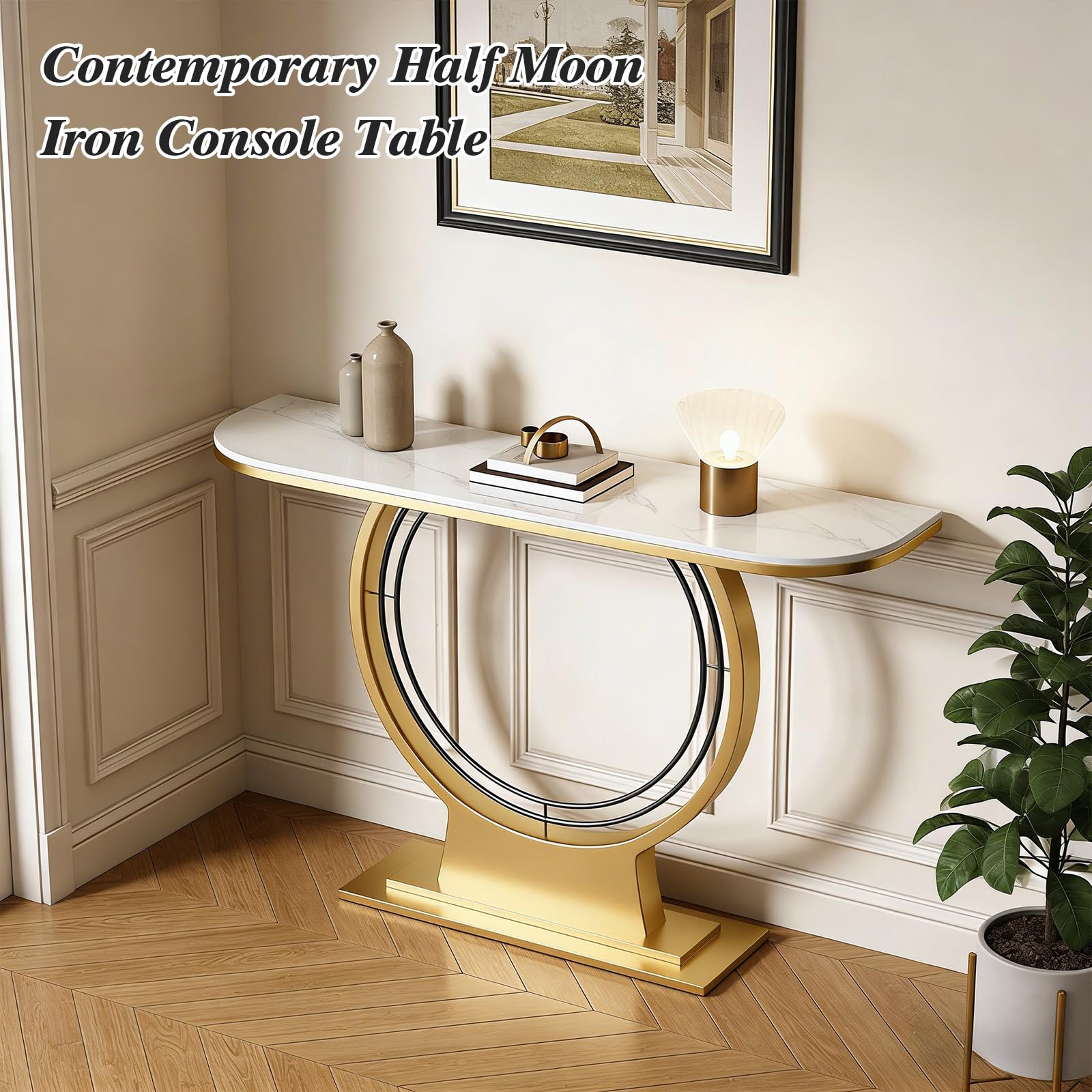 Mesa Consola de Lujo para recibidor, Mesa de Entrada Moderna, Mesa Consola Estrecha de mármol con Base de Metal para Pasillo, Sala de Estar, vestíbulo, 31.5" x 39.4" x 47.2" x 59.1" de Ancho