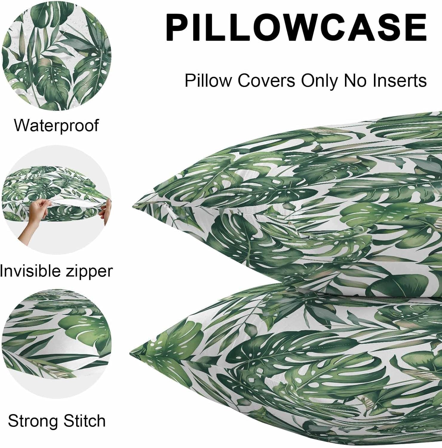 Fundas de almohada, diseño de hoja de palma verde acuarela, estilo tropical moderno, fundas de cojín decorativas de lino para sofá del hogar