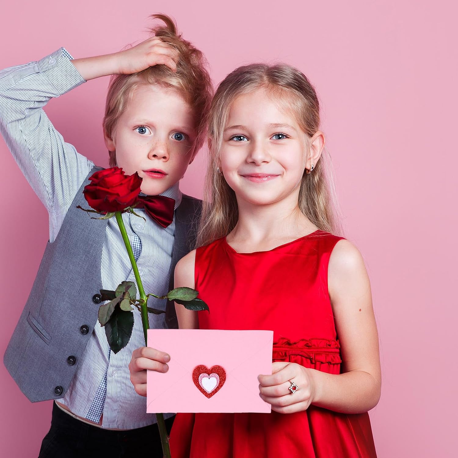 Valentine's Day DIY Paper Craft Kit Including Valentines DIY Card Envelopes with Heart Star Stickers for Kids for Valentines Party Classroom Activity Craft Supplies