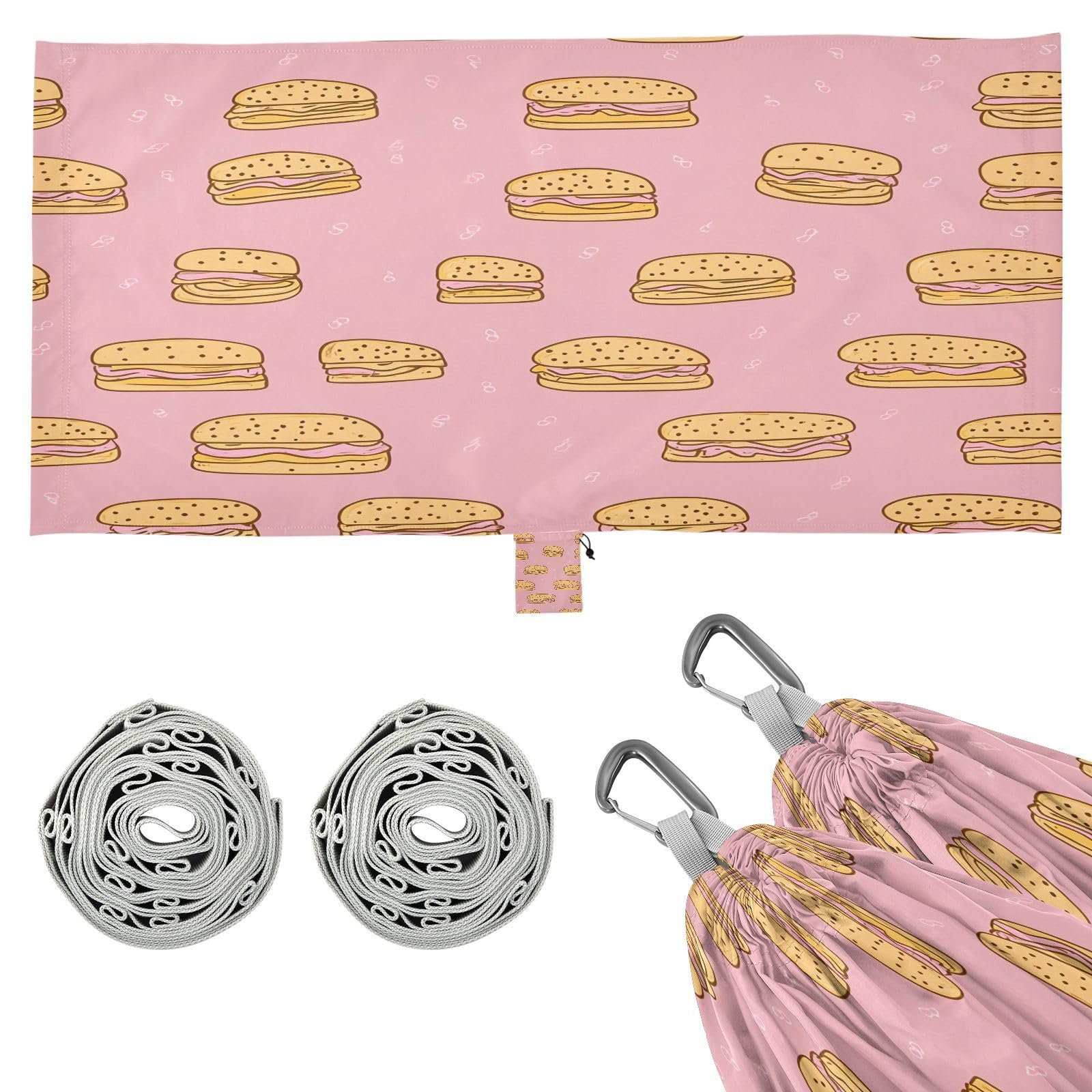 ATTX Fast Food Pattern Camping Hammock - Lightweight & Portable Hammocks, Heavy Duty 330lbs Capacity for Indoor, Hiking, Backpacking, Travel, Backyard, Beach#582