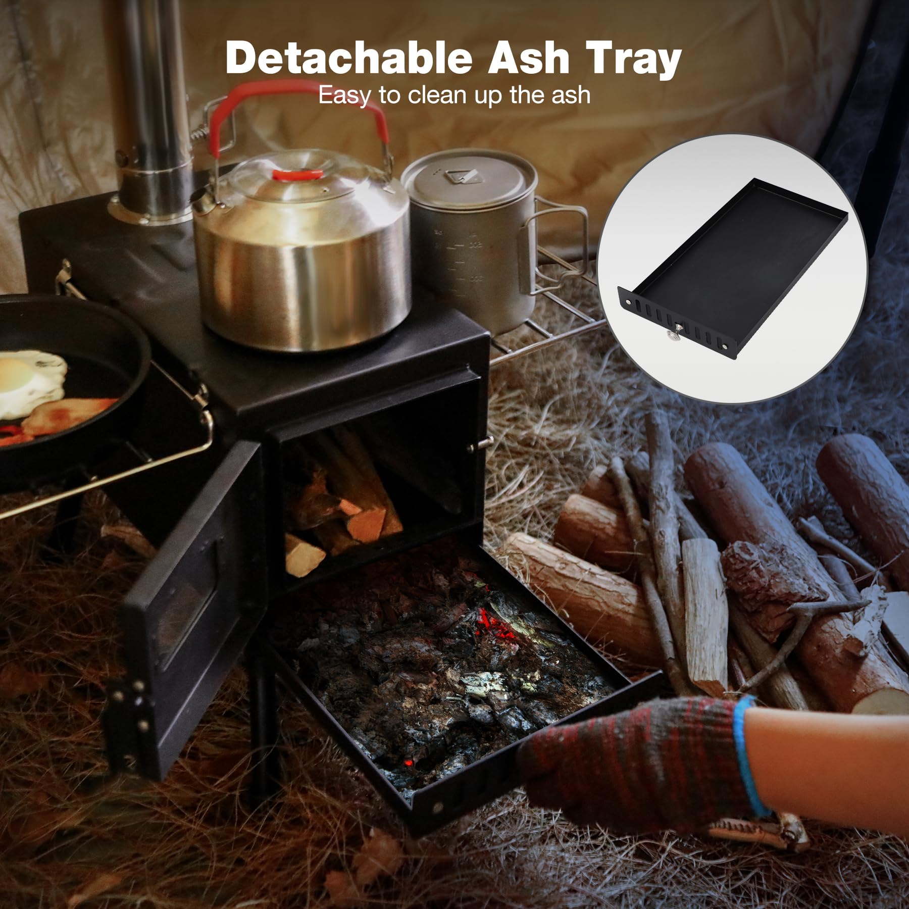 REDCAMP Camping Zelt Herd, Faltbarer Zelt Holz Brennofen, Tragbarer heißer Zelt Holzofen mit winddichtem Kamin für Outdoor Camping Kochen, schwarz