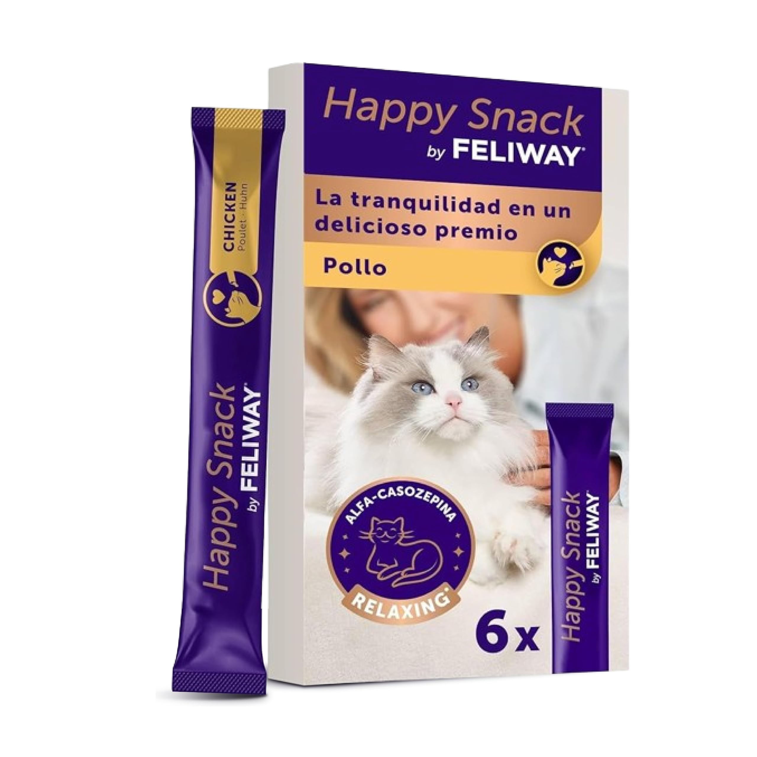 FELIWAY Happy Snack - Deliciosos y cremosos premios calmantes para gatos (6 sobres). Ayuda a los gatos a sentirse más tranquilos y a mejorar vuestro vínculo.