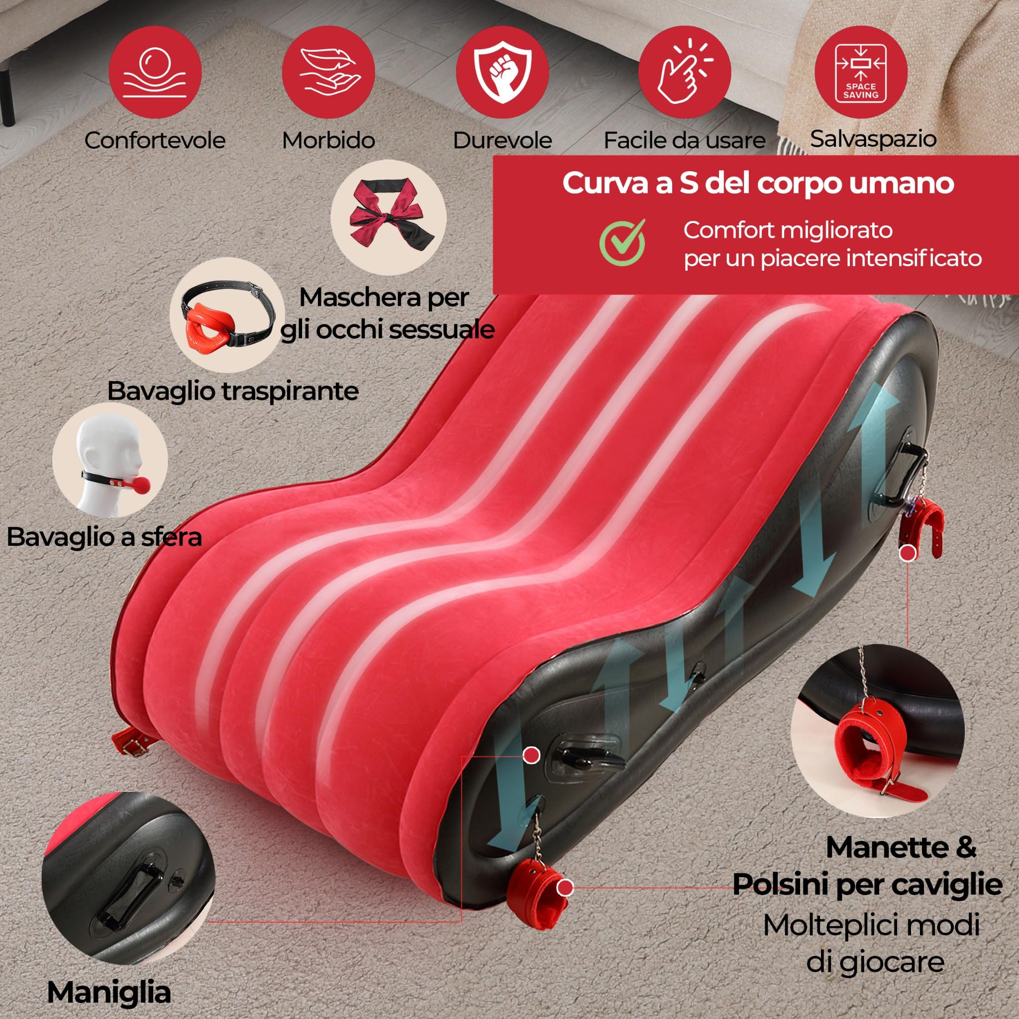 Poltrona per Posizioni Sessuali, Divano Gonfiabile, Sofa Gonfiabile | Kit giochi sessuali di coppia, giochi per adulti sessuali, kit bondage, sex toys di coppia, accessori bdsm, poltrona tantra