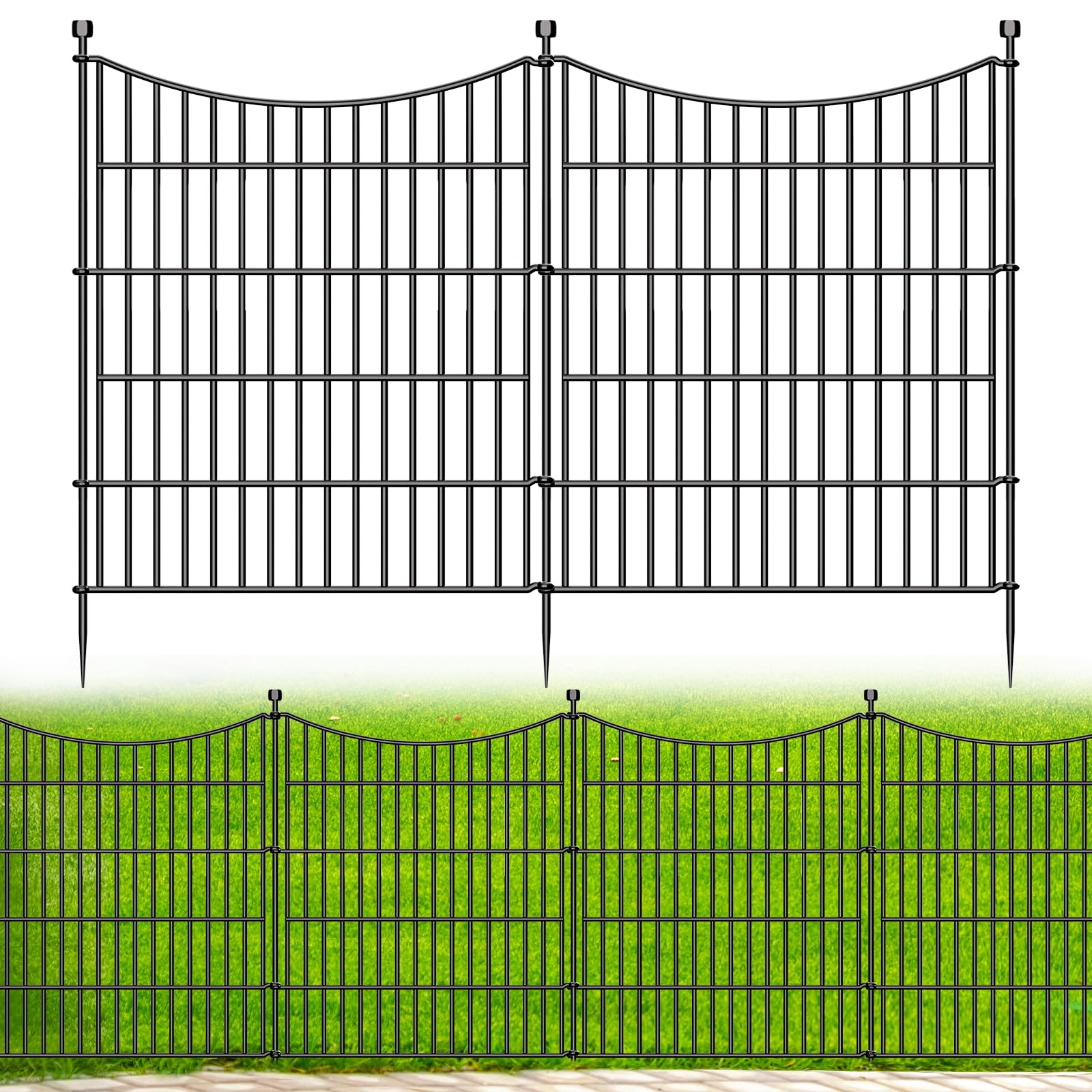 5 Panels No Dig Dog Fence for Yard, 32 in(H) X 12 ft(L) Decorative Garden Animal Barrier, Rustproof Metal Wire Edging Fence and Borders, Temporary Fencing Stakes