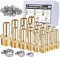 Ailbiuko 22Pcs Brass Barbed Hose Fittings Kit with 44 Stainless Steel Clamps - 1/8" to 1/2" Barb to NPT Adapters for Air Fuel Water Lines