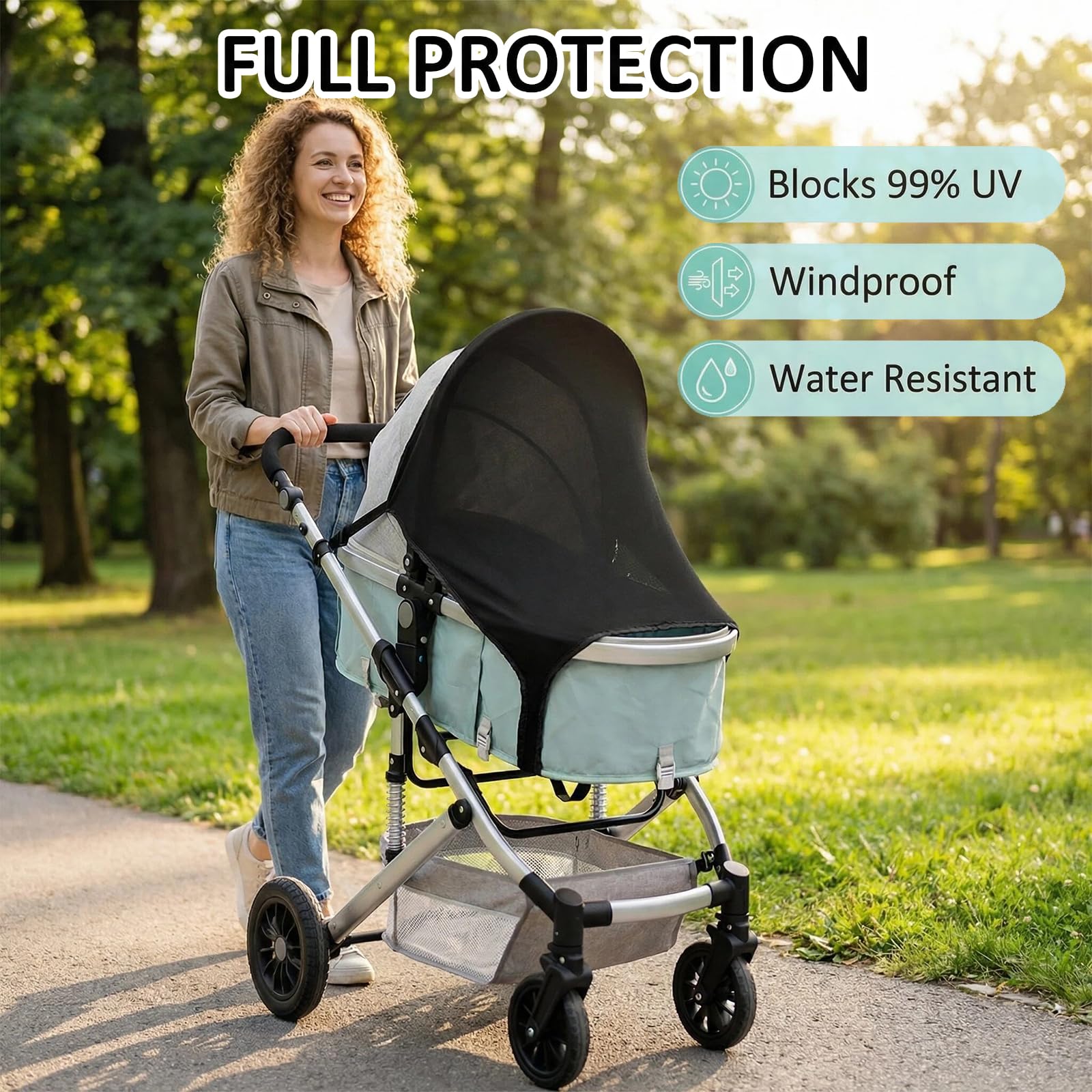 JSTHHTT Capottina per Passeggino con Protezione Solare, Parasole Carrozzina Universale Regolabile con Protezione UV 50, Parasole Elastico, Traspirante, Colore Nero