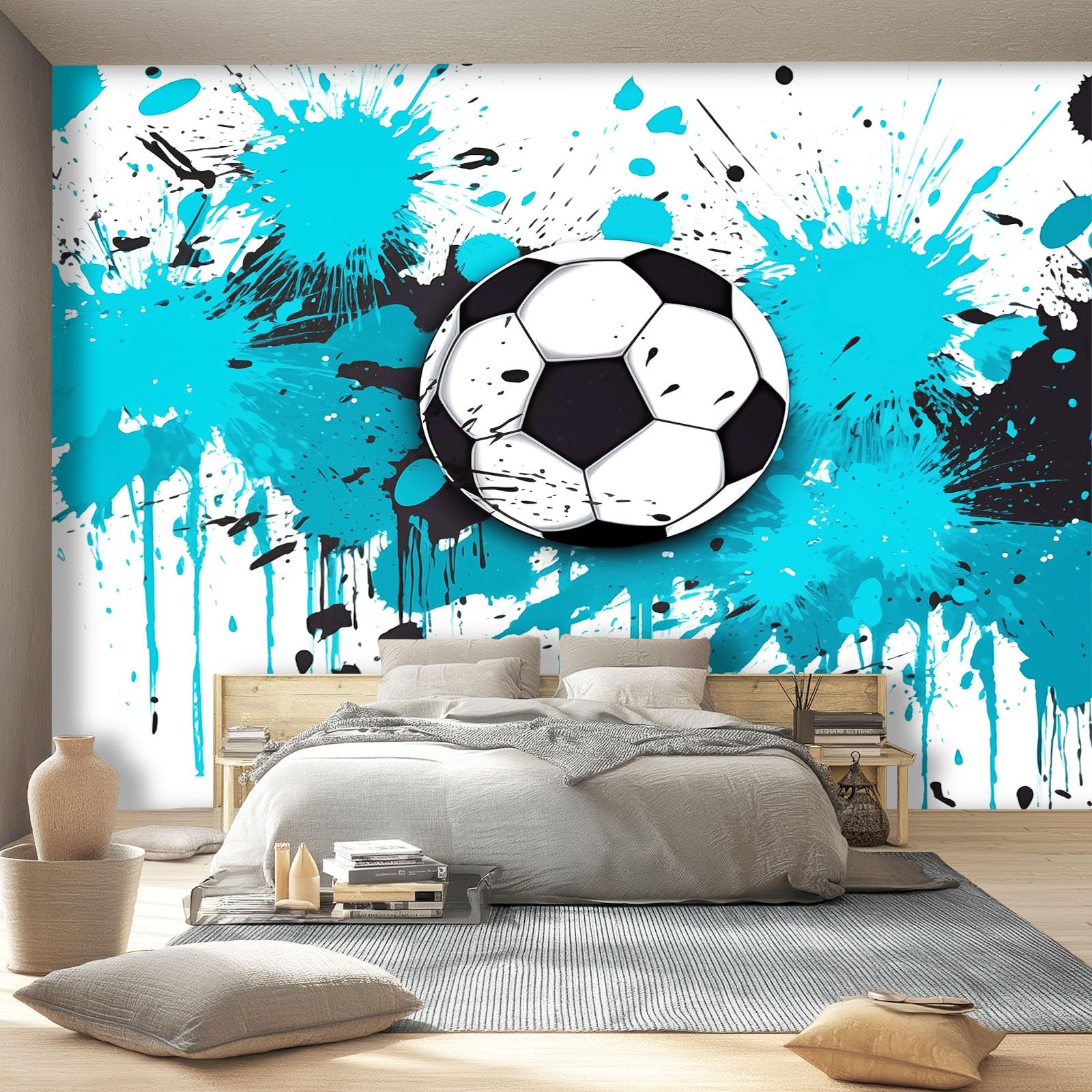 Tapeta 3D z włókniny graffiti piłka nożna sportowa tapeta 350 x 256 cm tapeta dekoracja ścienna do salonu sypialnia niebieski biały