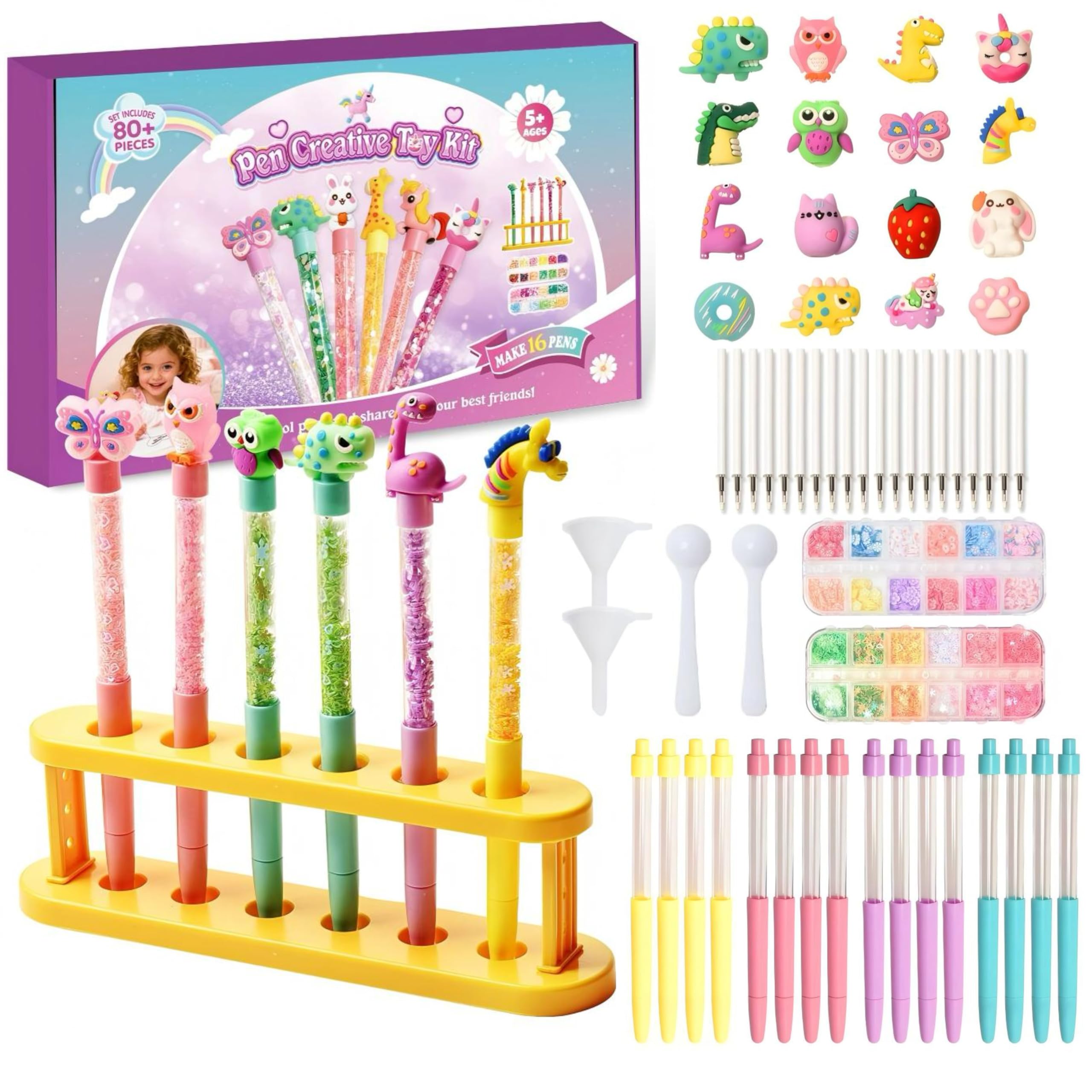 Charmofun DIY Stifte Bastelset – Personalisierte Kugelschreiber Mit Plüsch-, Leucht- & Drehstiften, Inkl. Zubehör, Für Kinder Ab 6 Jahren