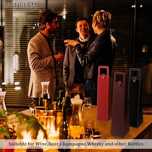 Miniatura 6 de DIWNELEM Paquete de 2 bolsas de cuero para vino, bolsas de regalo de vino de cuero, bolsa de vino, bolsa de botella de cerveza de champán, bolsas de
