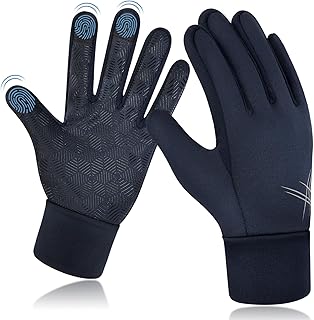 EEFOW Winter Thermal Outdoor Kids Gloves - Non-slip Touchscreen Running Gloves Sport Windproof Warm Black Riding Gloves for Boys Girls 4-12 years old