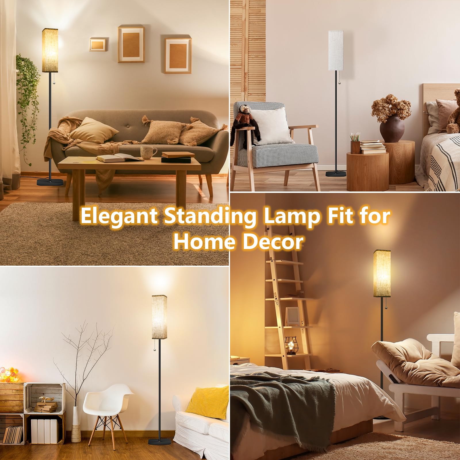 Lampada da Terra, lampade Soggiorno Moderne con 3 Temperature di colore, Lampadina LED, Lampada con Paralume in Lino, Piantana Lampade da Terra per Camera da Letto, Soggiorno, Ufficio, Studio, 170cm