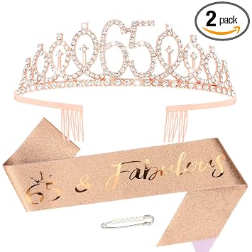 65th Birthday Gifts for Women, 65th Birthday Sash and Crown Set