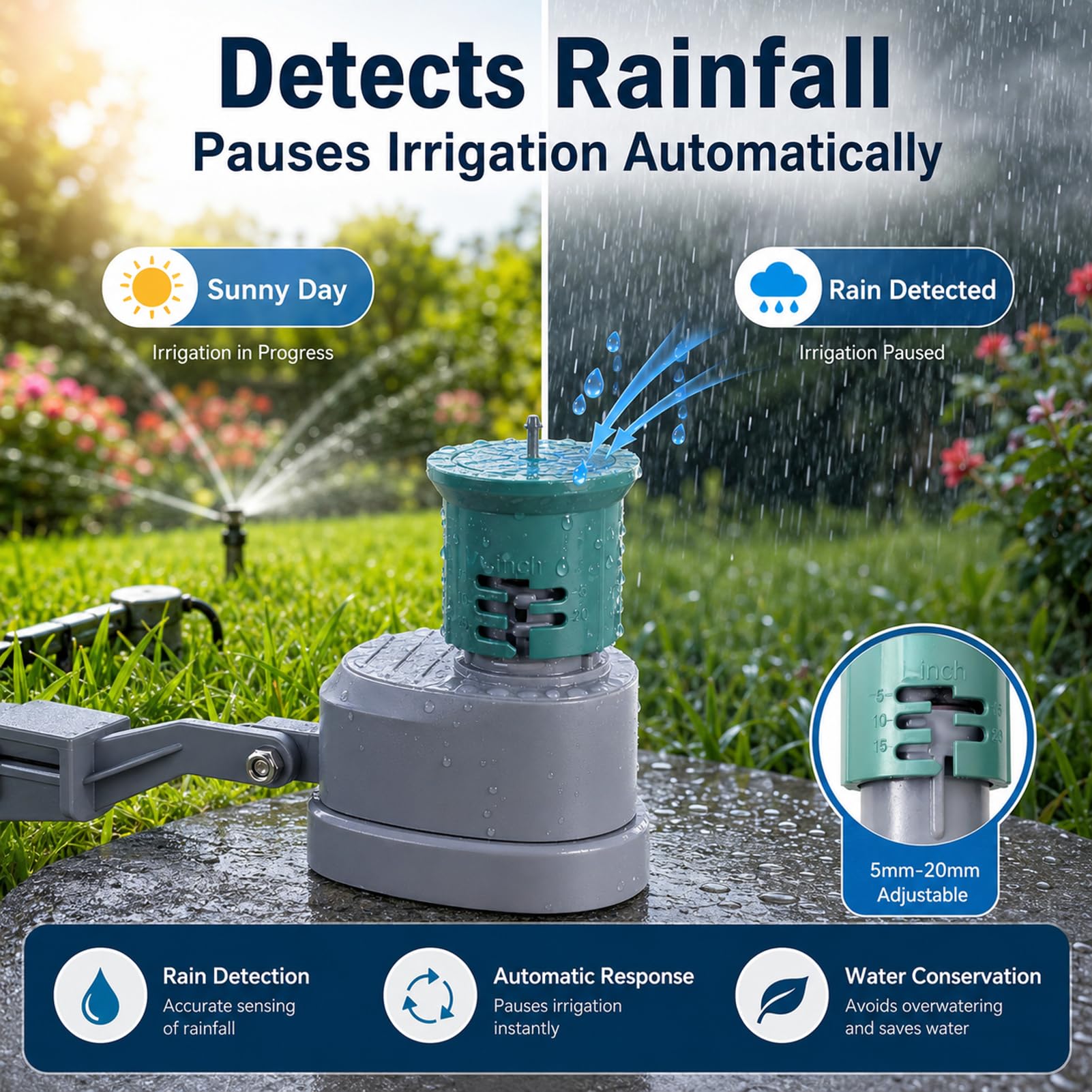 Capteur de Pluie sans Fil ZigBee, pluviomètre Intelligent avec Surveillance à Distance, Compatible avec ZigBee Hub pour domotique Intelligente, capteur de Station météo pour