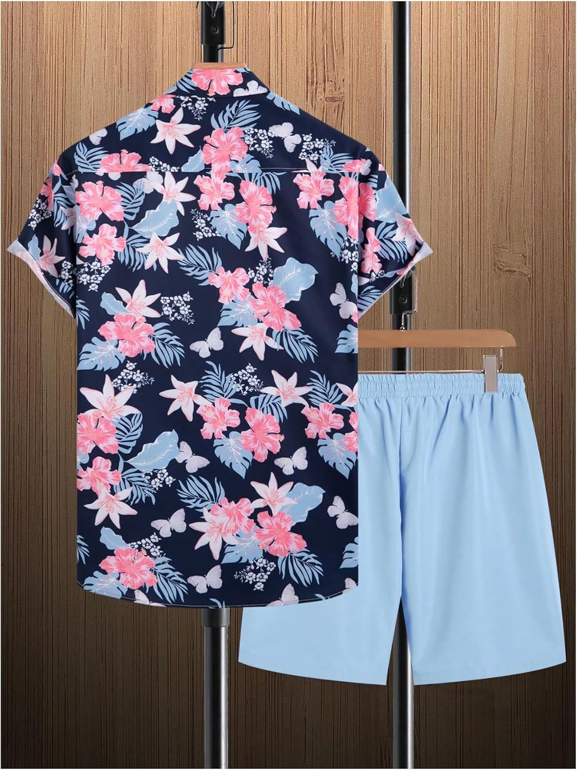 Men's Cruise Attire 2 Piece Button Up Tropical Hawaiian Shirt and Beach Shorts Set - Image 2