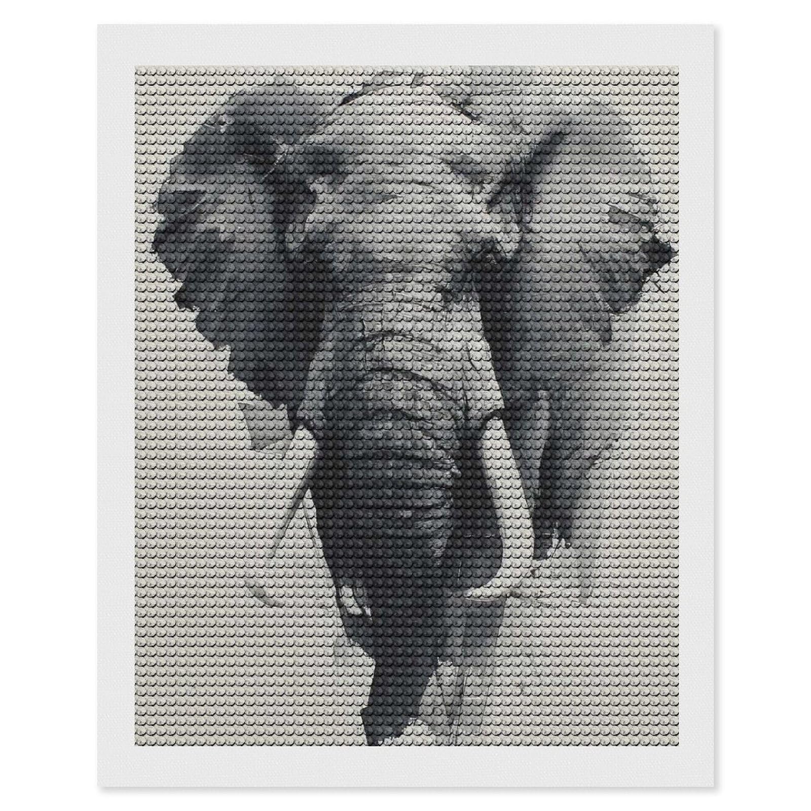 Junmoney Elephant Portrait in Grayscale Watercolor Style Diamond Painting Set 16"x20", Sparkling Round Gems, Decorate Your Room, Fun Craft Experience, Modern Decor