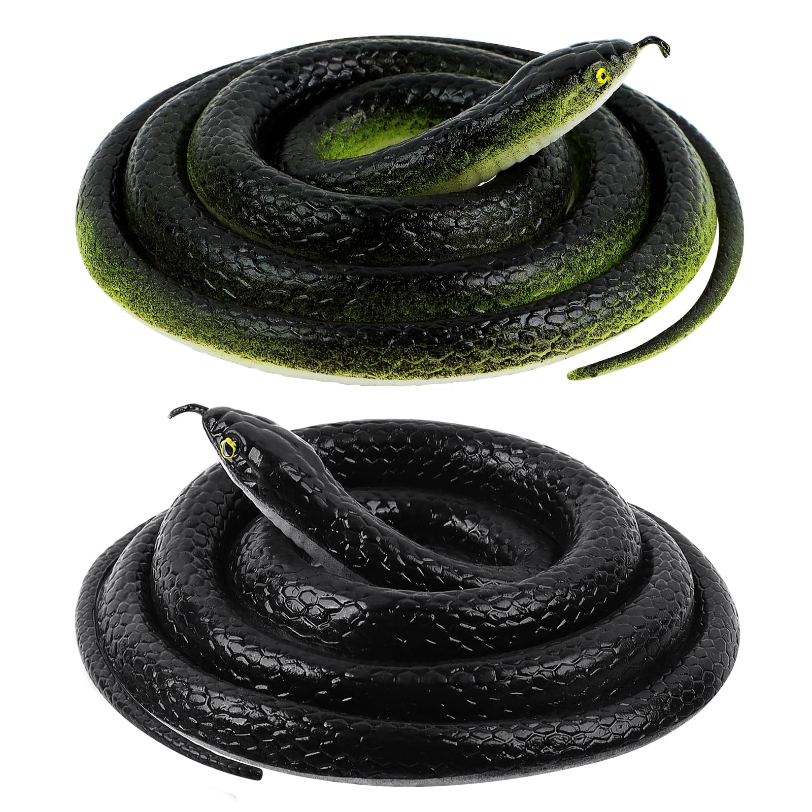 SYOSI Realistic Rubber Snake, 2 Pieces Fake Snake Black Mamba Snakes to Keep Birds Away, Rubber Snake Toy for Garden Props, Pranks, Halloween Decoration (132cm, Cyan+Black)