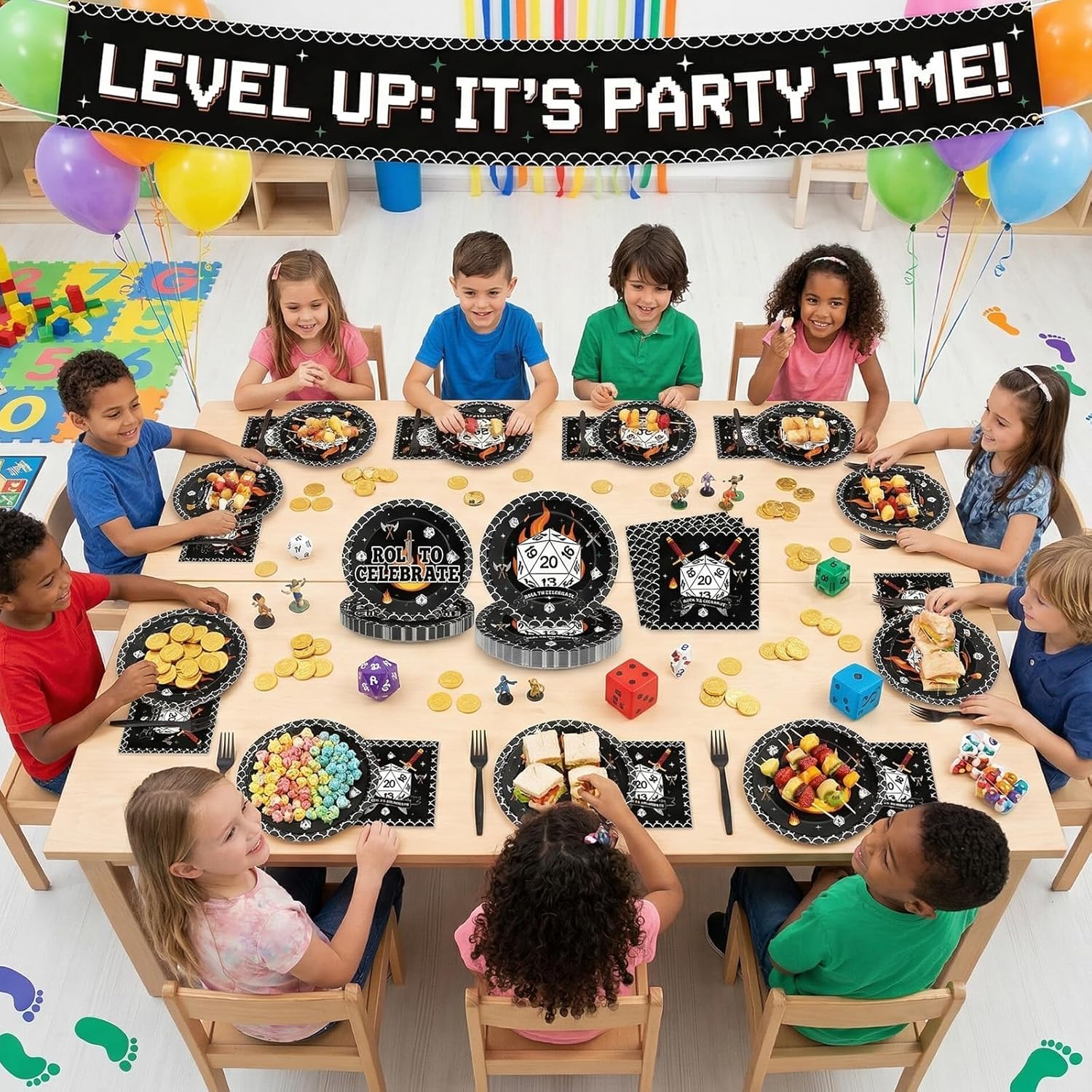 96Pcs D20 Dice Themed Birthday Party Plates and Napkins Dungeons Game Night Decor Roll to Celebrate Paper Disposable Cake Plates Role-Playing Game Themed Tableware Set for Adults Baby Shower 24 Guests