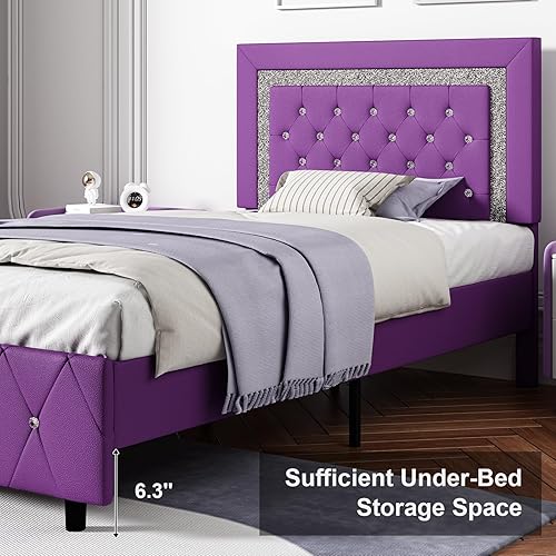 Miniatura 99 de BarnFurin - Base de cama matrimonial con cabecera capitoné, plataforma tapizada con diseño de diamante, base de colchón, soporte de listones de