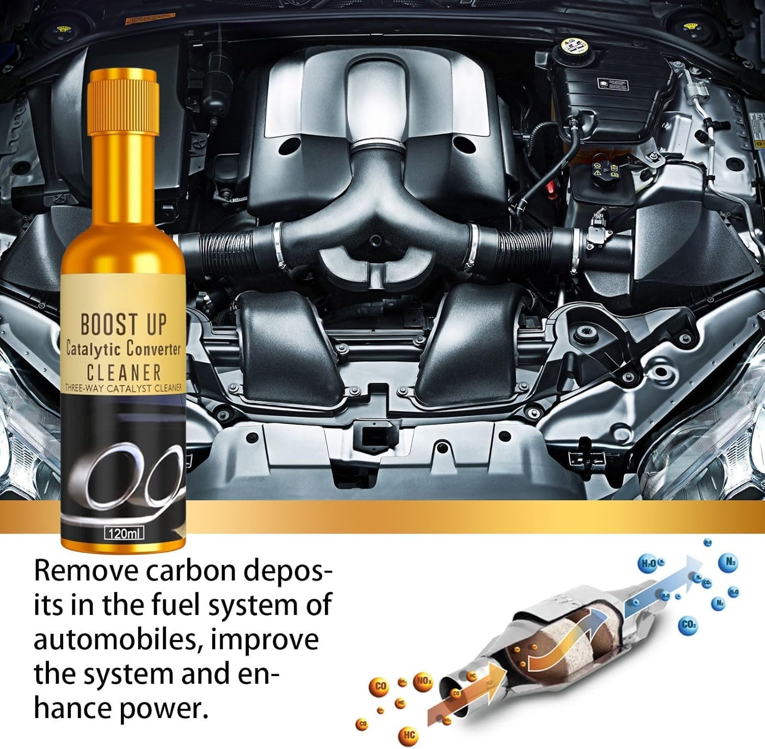 2Pcs Catalytic Converter Cleaner,Catalytic Converter Cleaner Kit,Exhaust System Pipe Carbon Removal Cleaner Treatment Additive Oil,Fuel System Treatment Oil Additive - 3