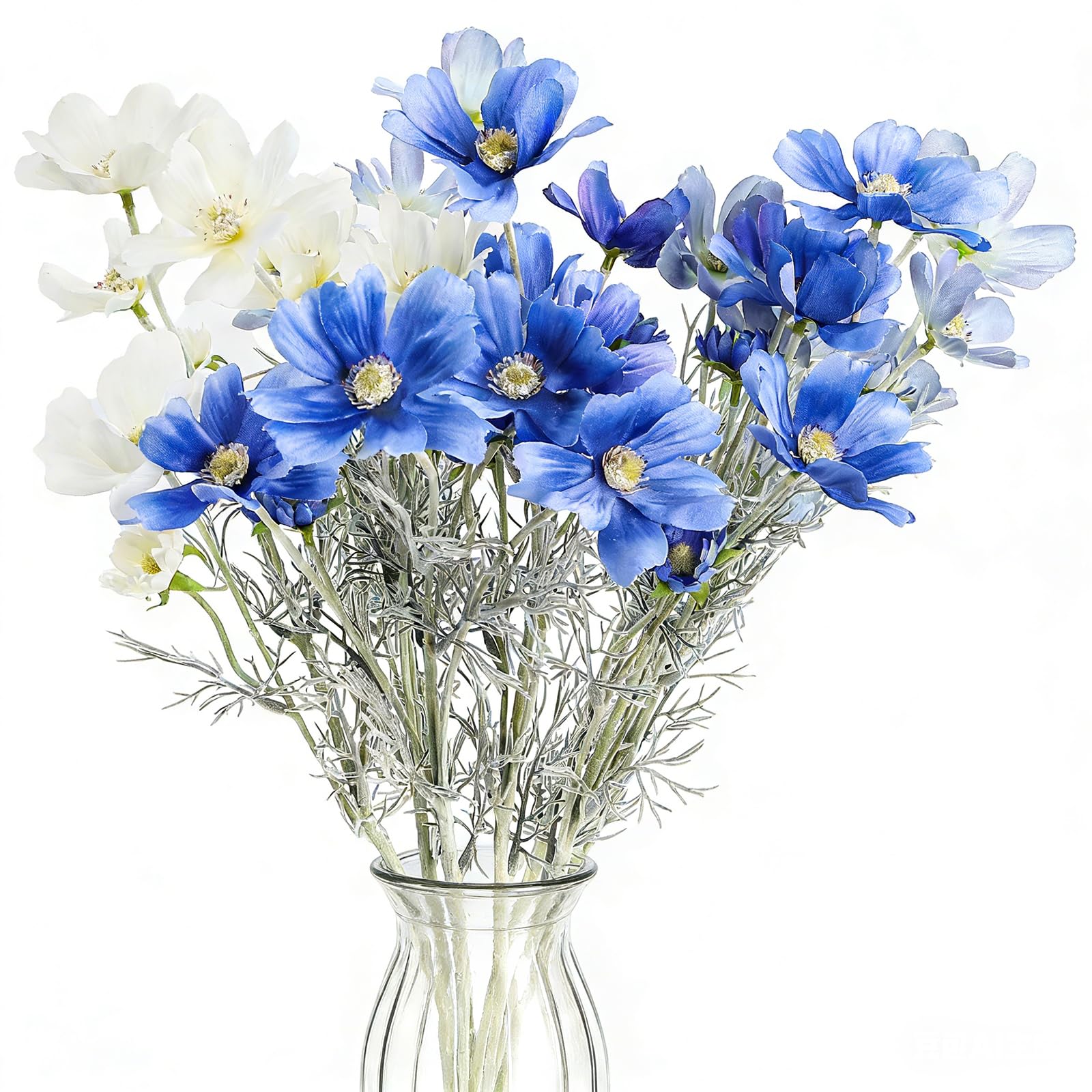 Suwimut 8 Bundles Artificial Flowers, No Fade Fake Flowers with Long Stem, Realistic Artificial Flower Silk Bouquet Faux Floral Arrangements for Centerpiece Table Wedding Party Home Decor (Blue)