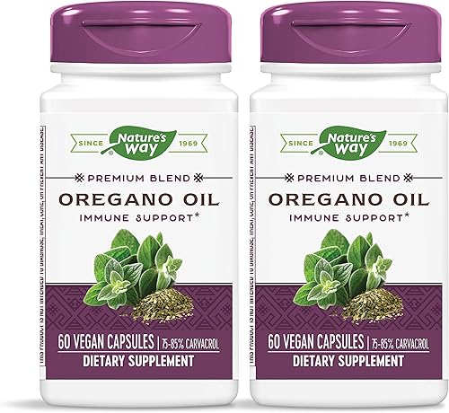 Nature's Way Oregano Oil 75-85% Carvacrol per Capsule, Vegetarian, 60 Vegetarian Capsules, Pack of 2