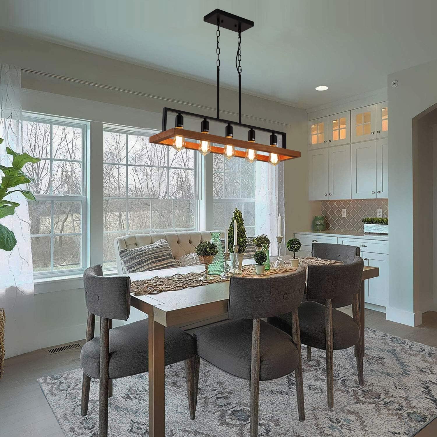 Buy 2 get 3 Fivess Lighting Farmhouse Wood Kitchen Island Lighting, Wood and Metal Linear Chandelier, 5 Lights Rustic Industrial Pendant Light Fixture for Kitchen Island Dining Room, Black Flash Deals - 60% OFF Fivess Lighting Farmhouse Wood Kitchen Island Lighting, Wood and Metal Linear Chandelier, 5 Lights Rustic Industrial Pendant Light Fixture for Kitchen Island Dining Room, Black