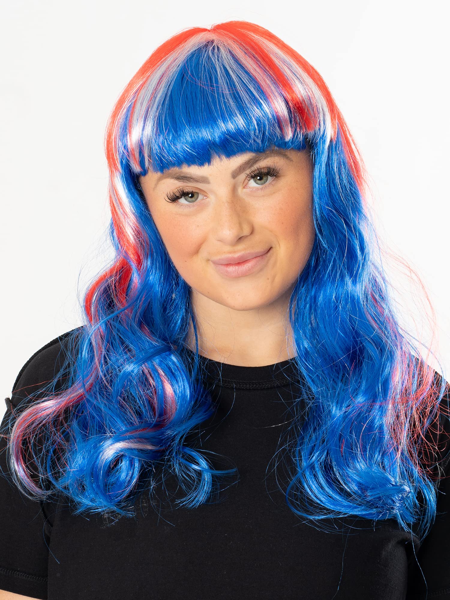 Bristol Novelty Union Jack Long Ladies Wig, Red White & Blue One Size Halloween