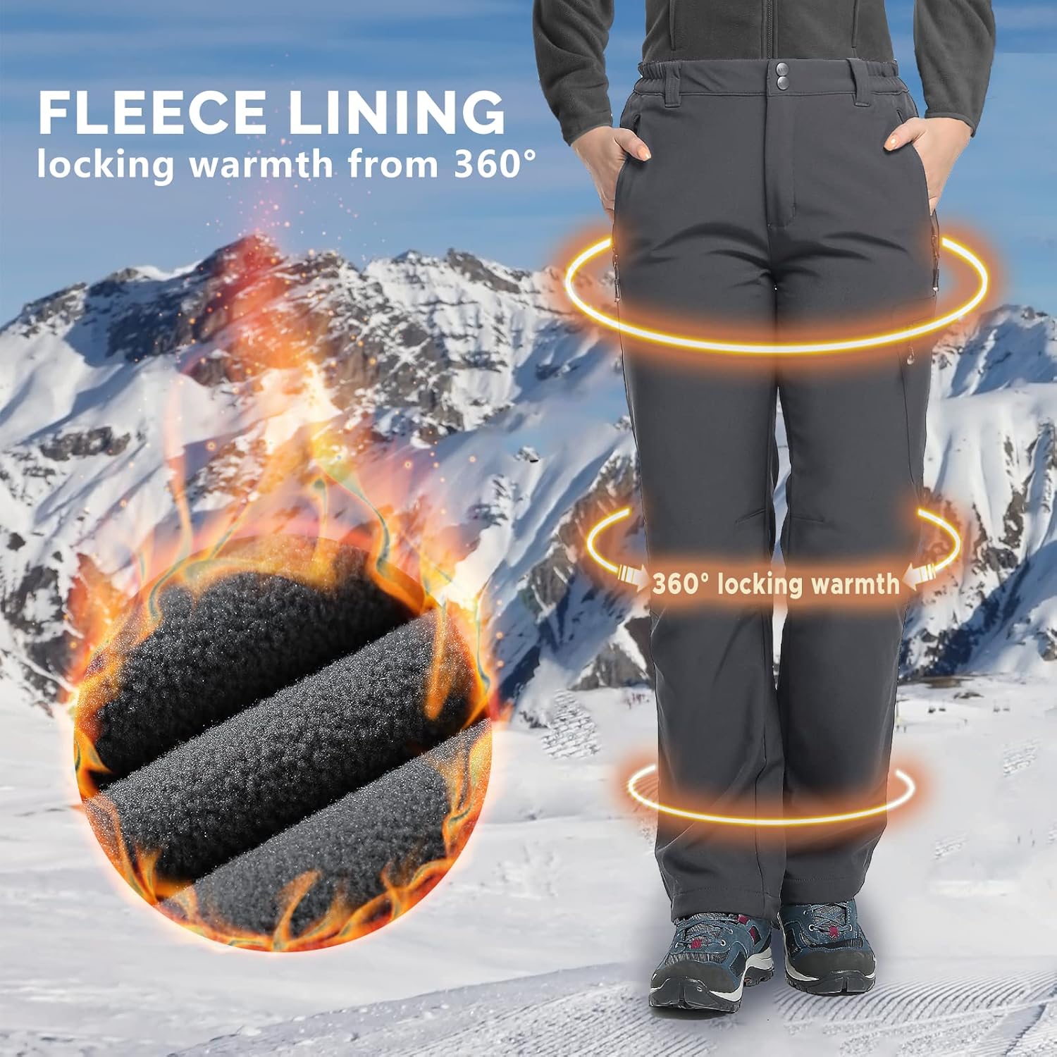 33,000ft Womens Waterproof Hiking Pants Fleece-Lined Snow Pants Windproof Warm Ski Pants for Snowboarding - Image 4