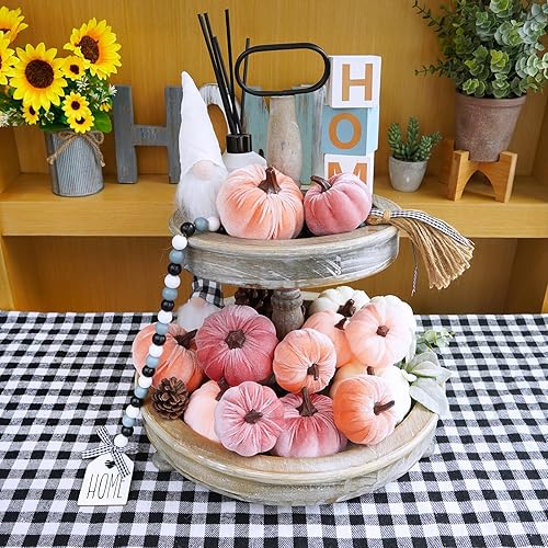 Vista 23 de Juego de 16 calabazas de terciopelo sintético surtidas, decorativas, color verde azulado, verde, gris, marfil, calabazas de espuma de tela