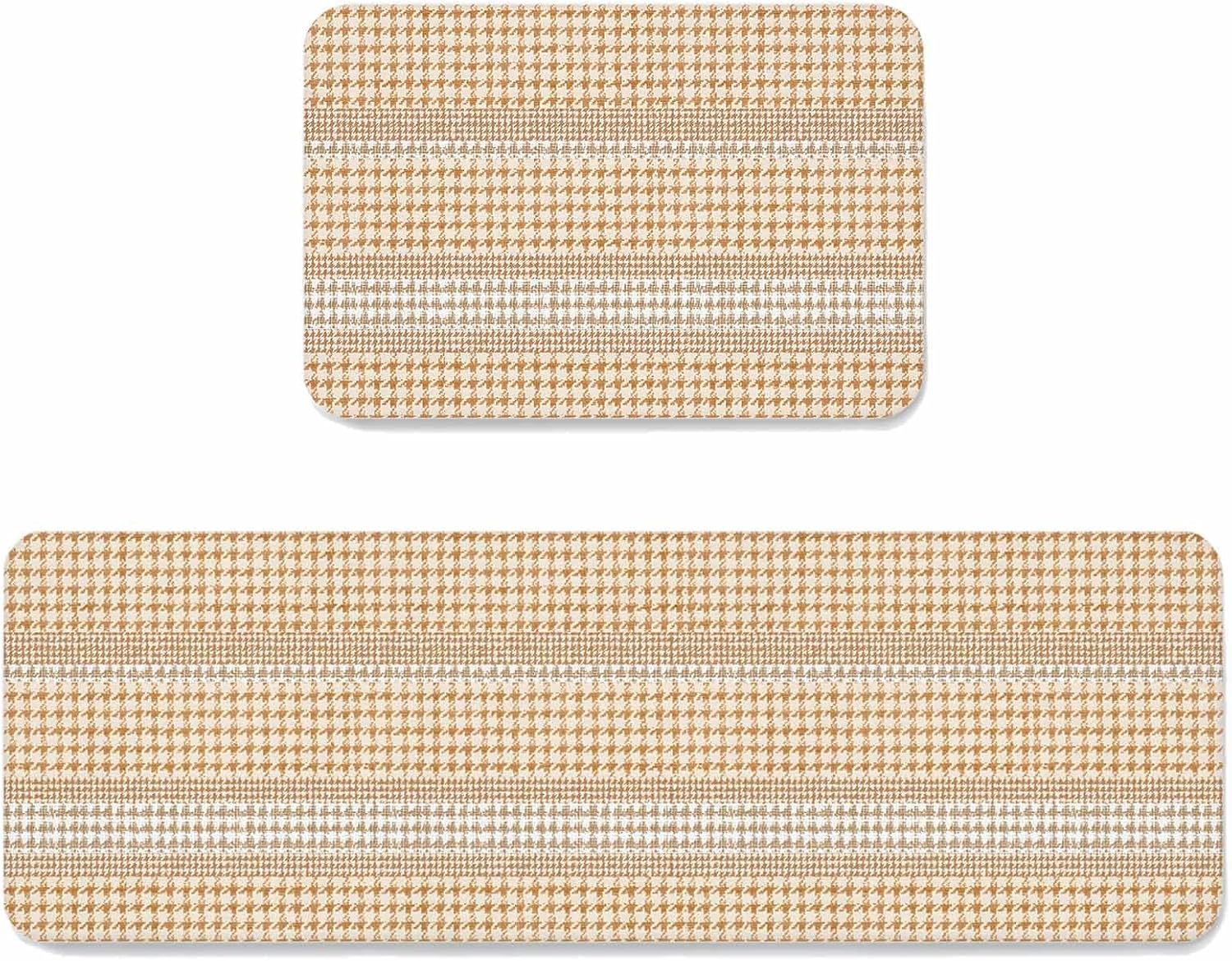 Prime Leader Brown Striped Plaid Kitchen Mat Set 2 Pieces Farmhouse Country Pastoral Style Non Slip Kitchen Rugs Washable Runner Rug Mats for Floor Sink Laundry Office 19.7" x 31.5"+19.7" x 47.2"