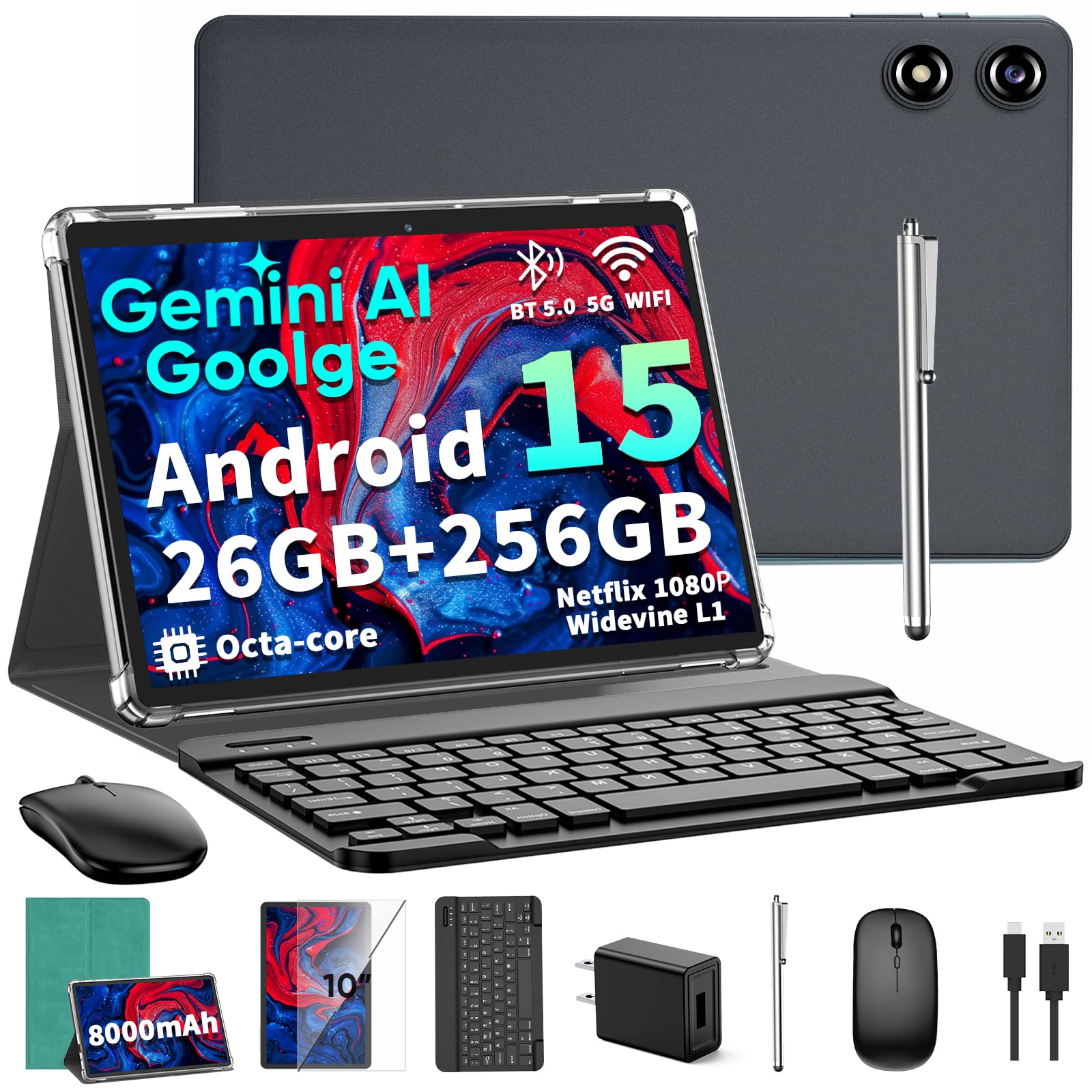 Amazon.com : 2026 10 Inch Android 15 Tablet with Keyboard, 26GB+